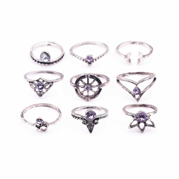 Pretty 9pc Bohemian Ring Set - Picture 4 of 4